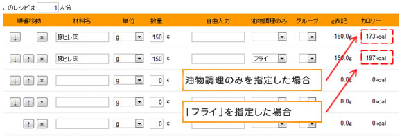 油物調理のみ説明