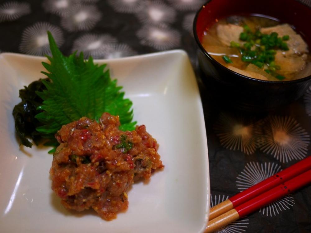 醤油麹で鯵のなめろう